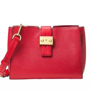 NWT MICHAL KORS BOND BRIGHT RED LEATHER MEDIUM MESSENGER BAG